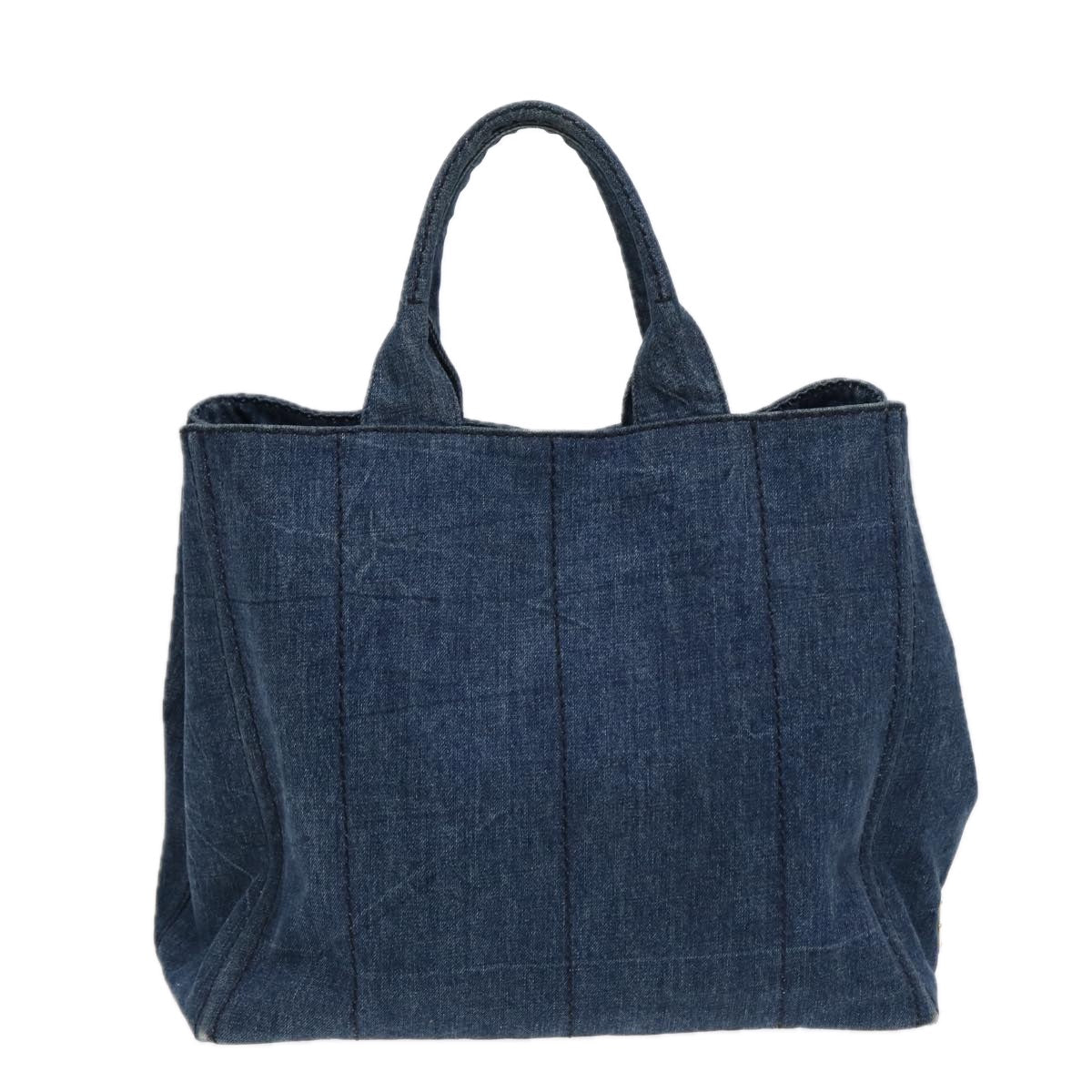 Prada Canapa Tote Bag Auth Blue Gold