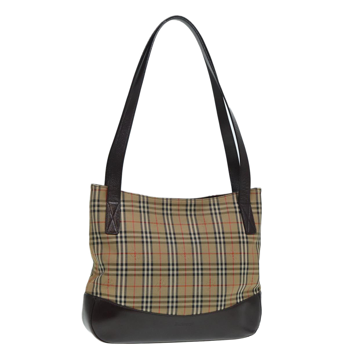 Burberry Luxury ss Nova Check Tote Bag Auth Leather Canvas Brown