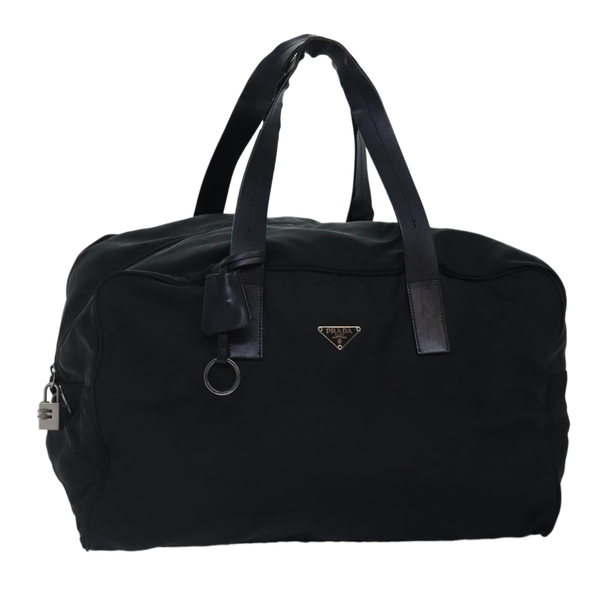 Prada Boston Bag Auth Nylon Black Silver Travel Bag Silver Auth 88528