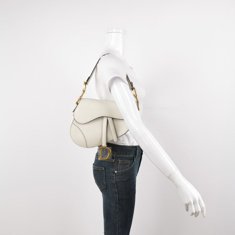 Dior Saddle Grained Handbag Leather White Travel Bag