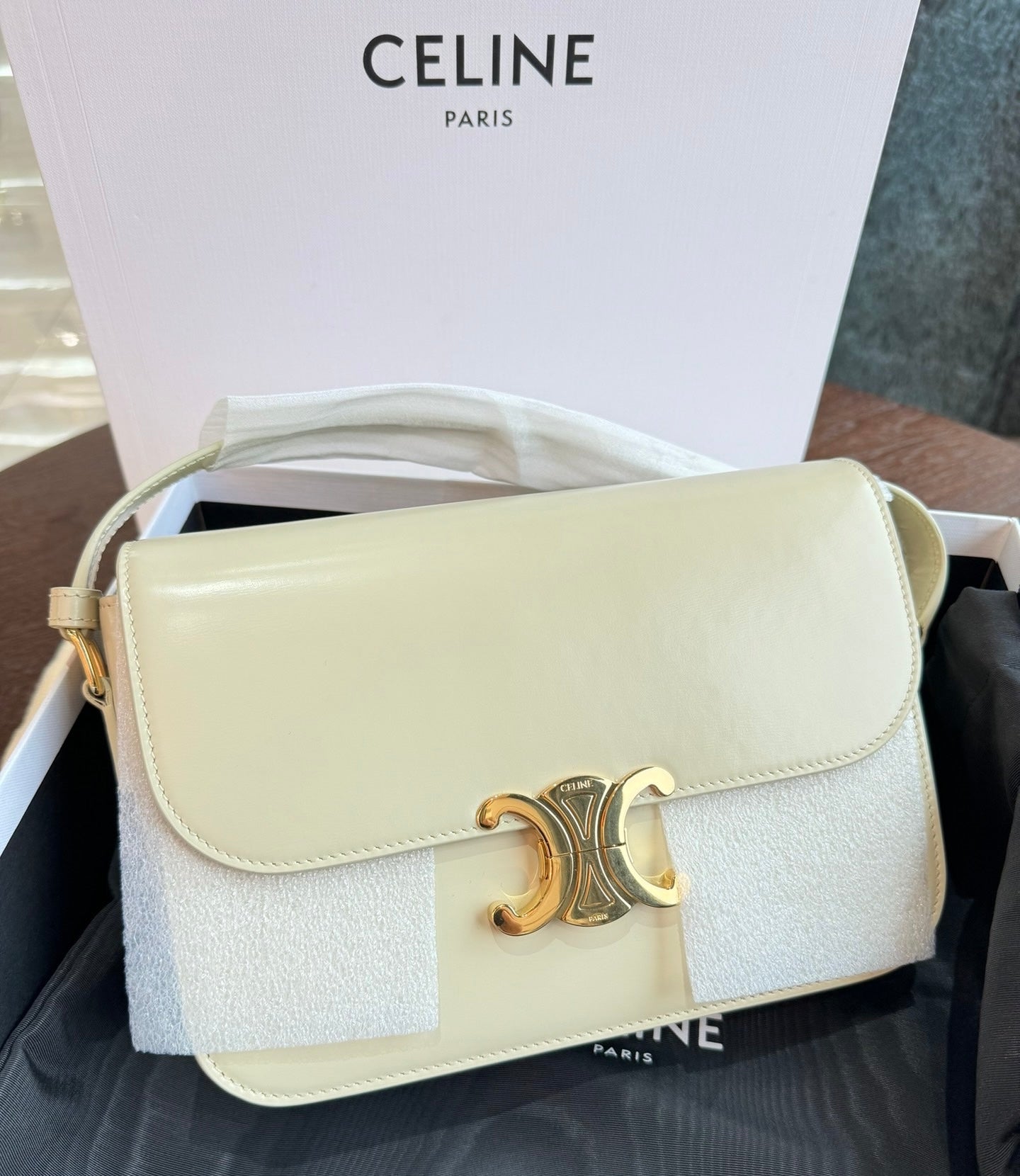 Celine Triomphe Classic Ivory Handbag White Medium Travel Bag
