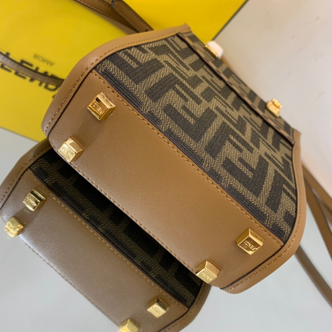 Fendi Top QualityTop Quality Sunshine Shopper Brown Mini FF Tote Bag Bag 13Cm5In