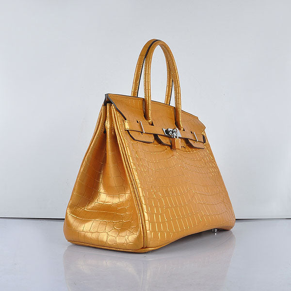 Hermes Luxury Birkin Cm New Golden Crocodile Vein Silver Travel Bag
