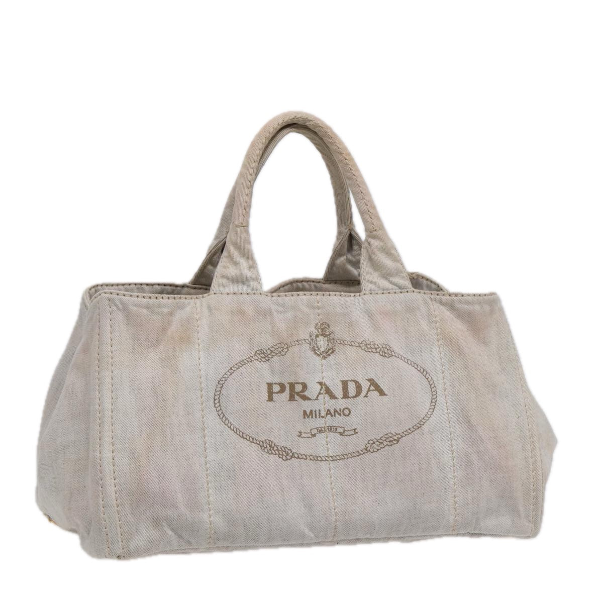 Prada Canapa Gm Hand Bag Auth Canvas Gold Gray Travel Bag