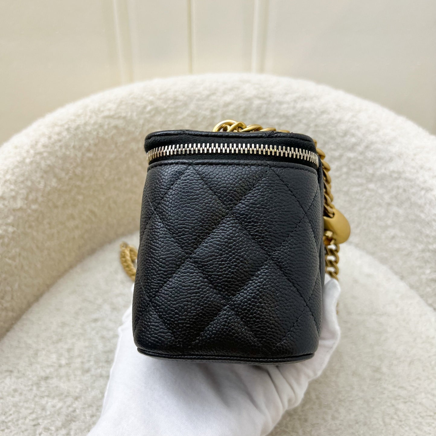 Chanel Heart Adjustable Chain Vanity in Black Caviar and AGHW
