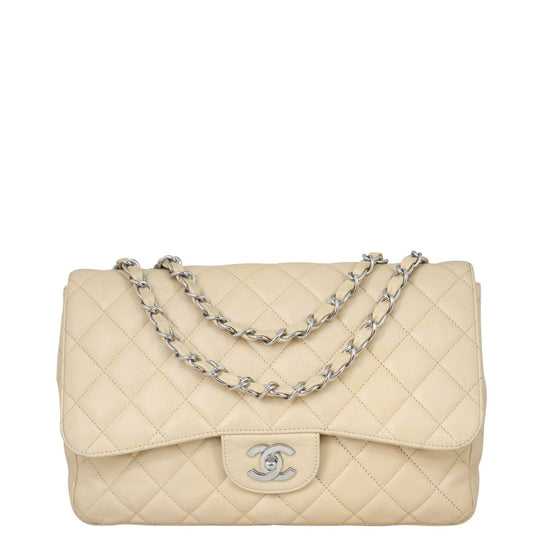 Chanel Classic Single Flap Jumbo Hardware Handbag White Beige