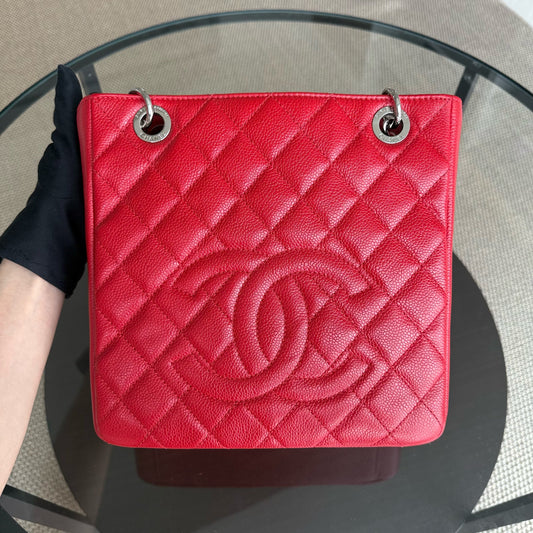 Chanel PST Petite Shopping Tote - Caviar Hardware Quilted Red Tote Bag Series 18