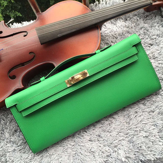 Hermes Luxury Bamboo Handcrafted Kelly Cut Clutch Handbag Clutch Bag