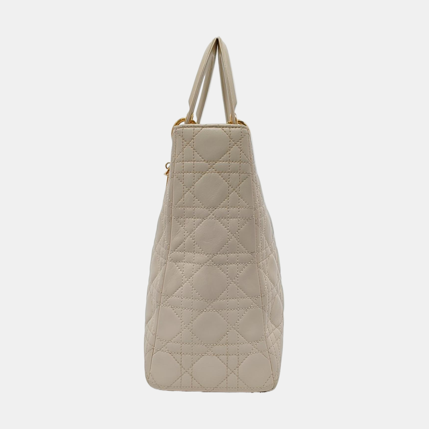 Dior Lady Large Off Lambskin Cannage Hardware Handbag Leather White Travel Bag
