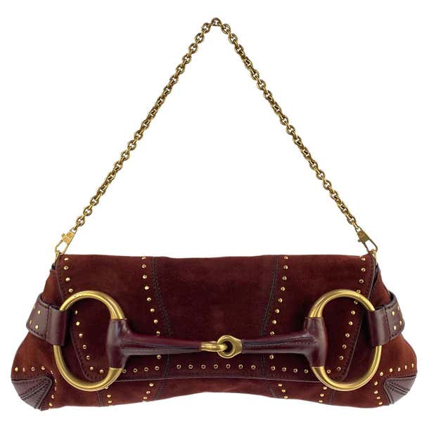 Gucci Horsebit Burgundy studs Leather Suede Gold Chain Travel Bag