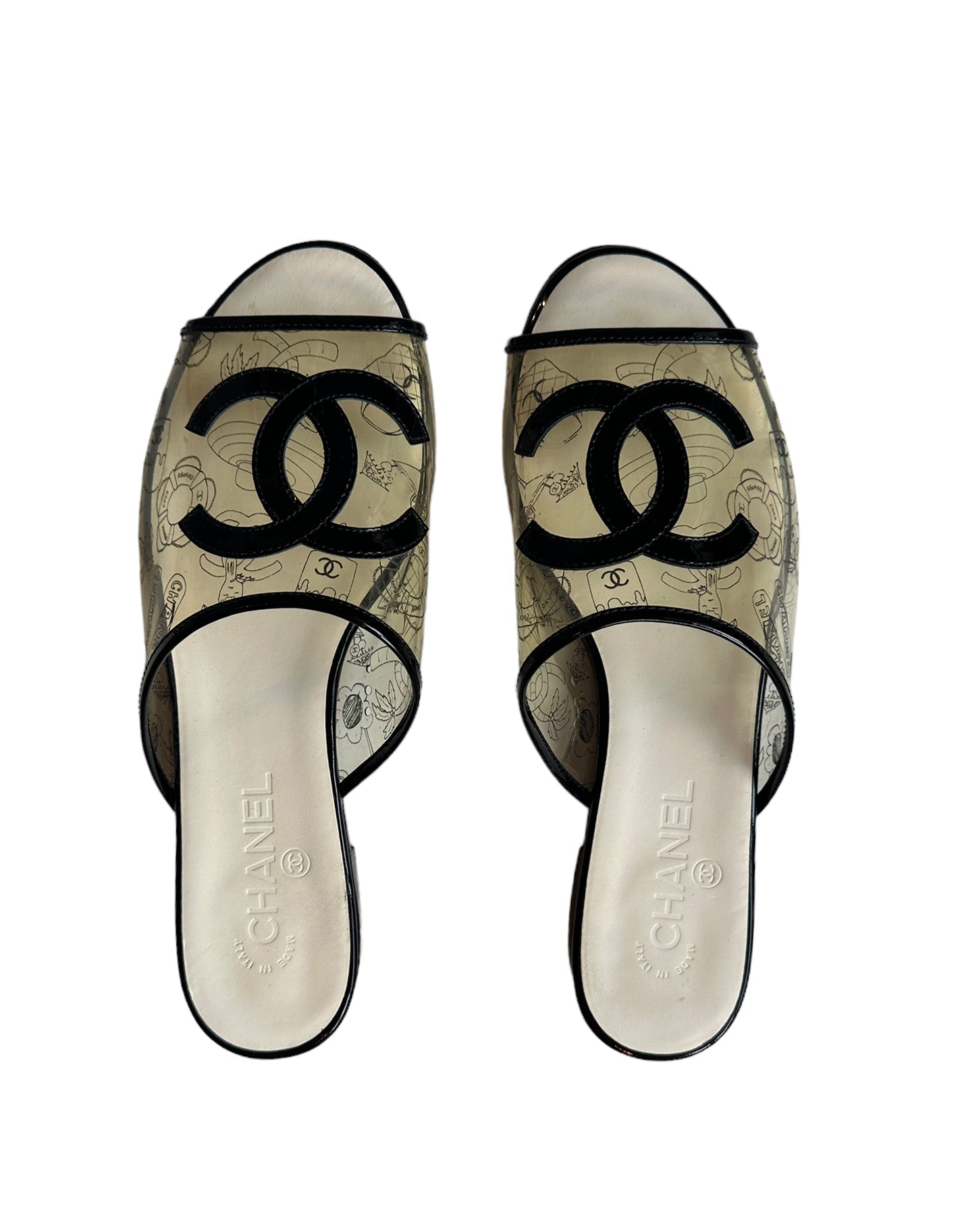 Chanel 2019 Printed PVC CC Logo Slides sz Shoes
