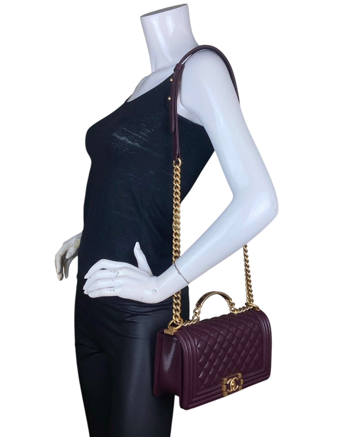 Chanel 2024 Burgundy Caviar Medium Top Handle Boy Bag