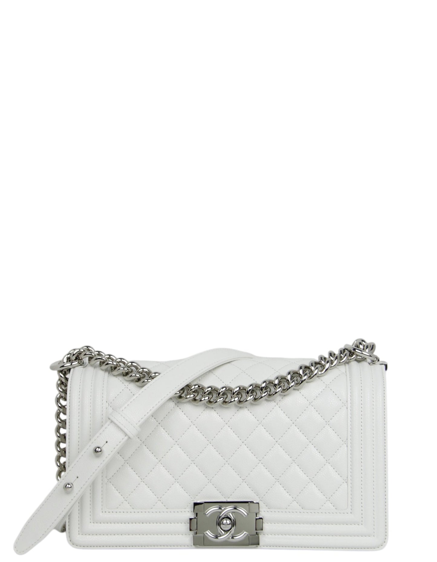 Chanel NEW White Caviar Medium Boy Bag
