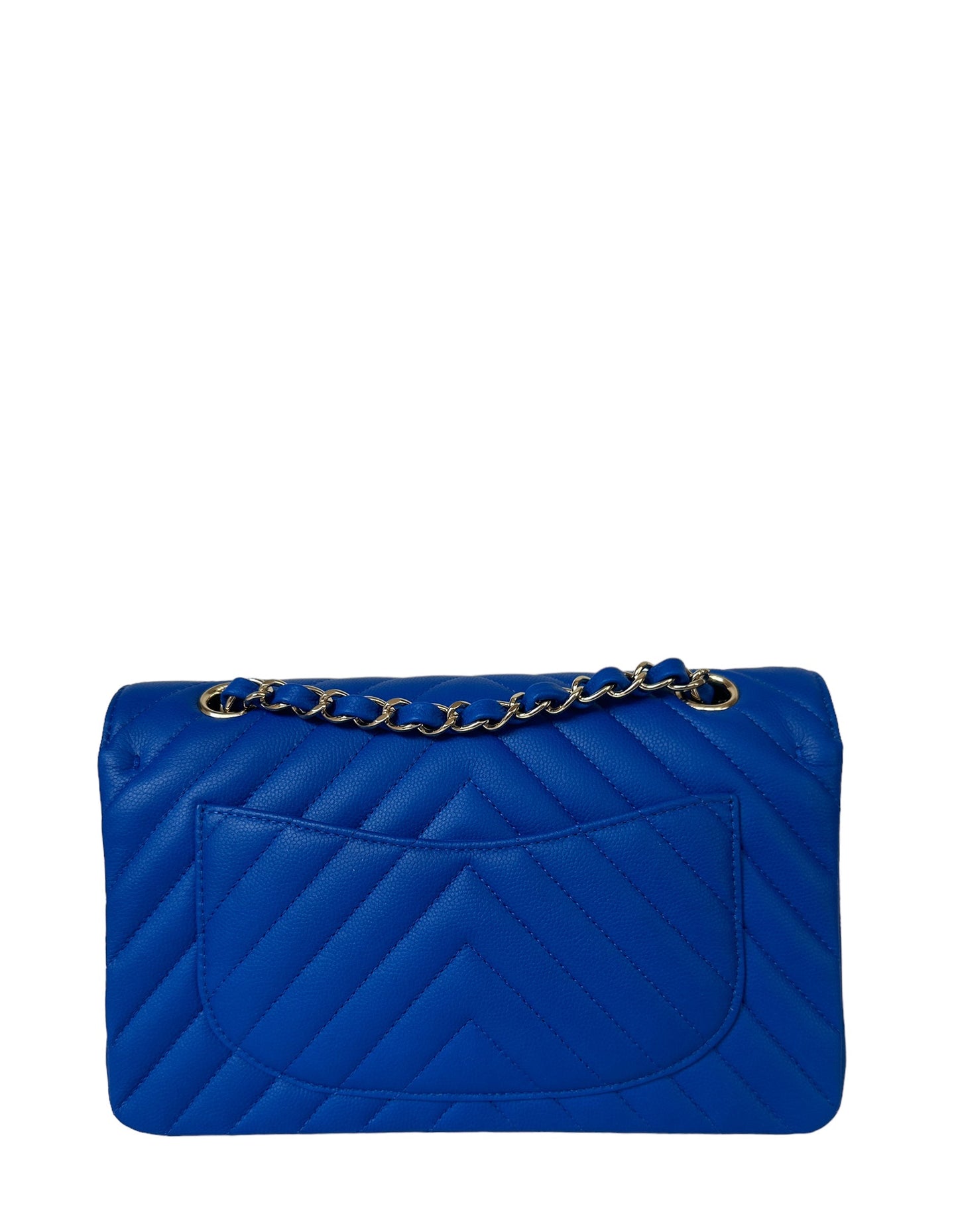 Chanel Blue Caviar Chevron Small Double Flap Bag