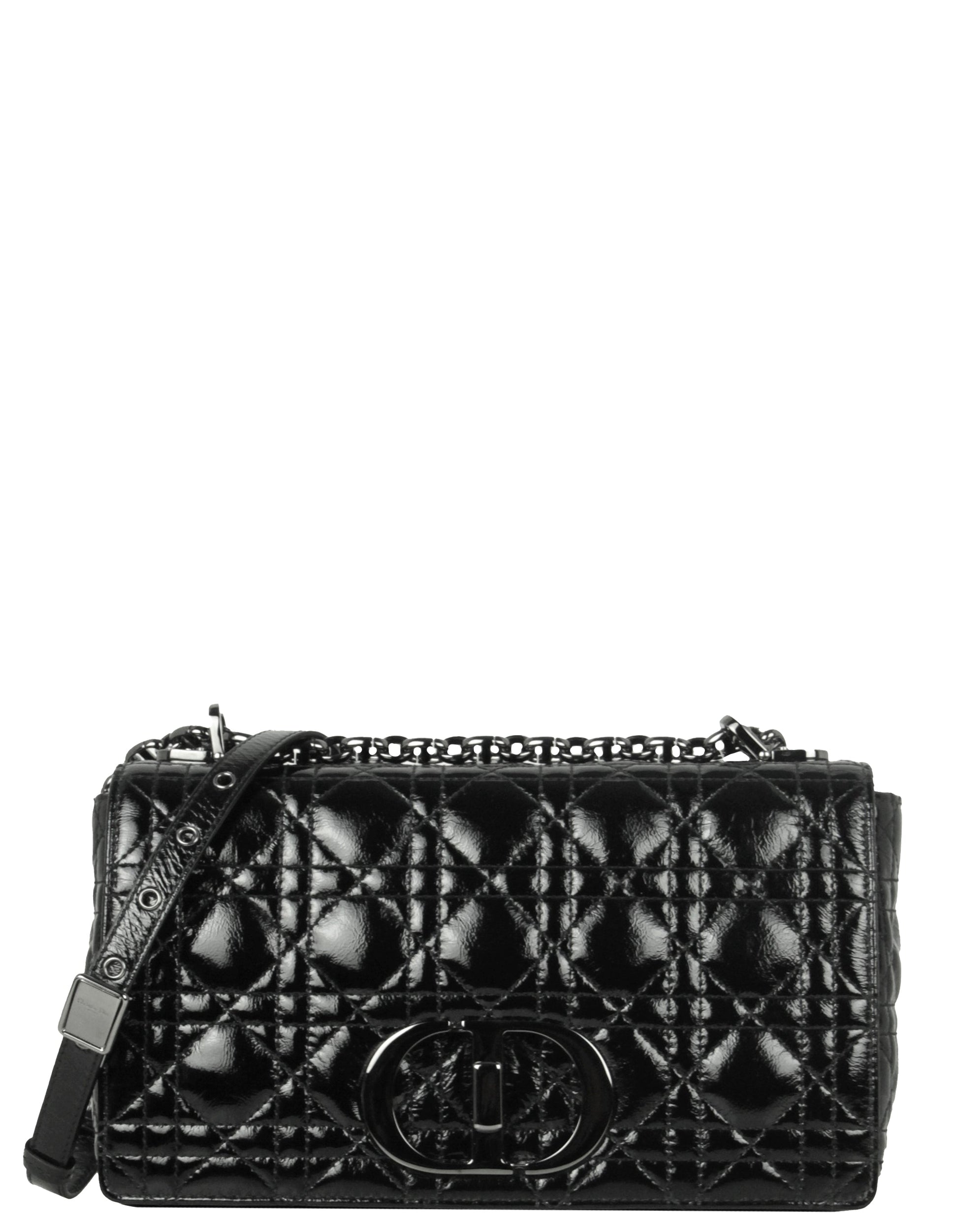 Dior Handbag Christian Cannage Caro Bag Leather Patent Black Shoulder Bag