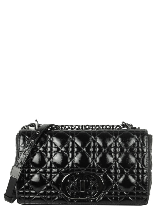 Dior Handbag Christian Cannage Caro Bag Leather Patent Black Shoulder Bag