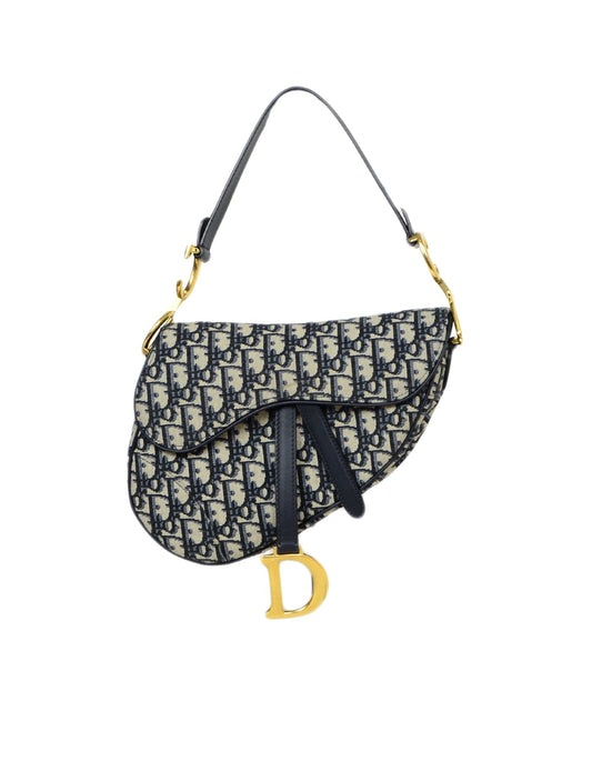 Dior Handbag Christian Oblique Saddle Bag Canvas Monogram Blue Shoulder Bag