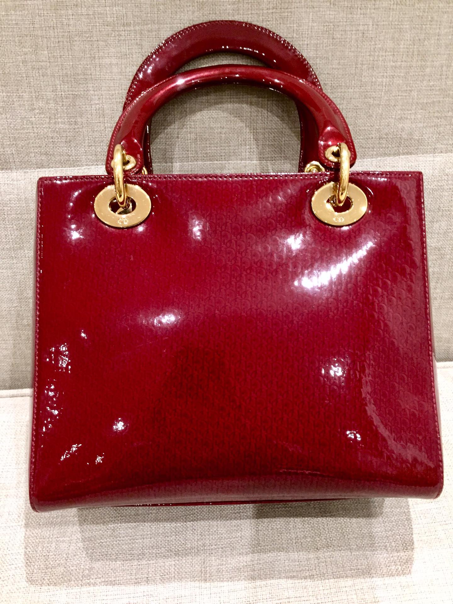 Dior Lady Medium Patent Embossed Handbag Gold Hardware Leather Monogram Travel Bag