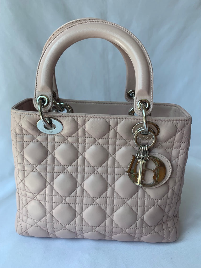 Dior Lady Cannage Ma Handbag Leather Pink Travel Bag