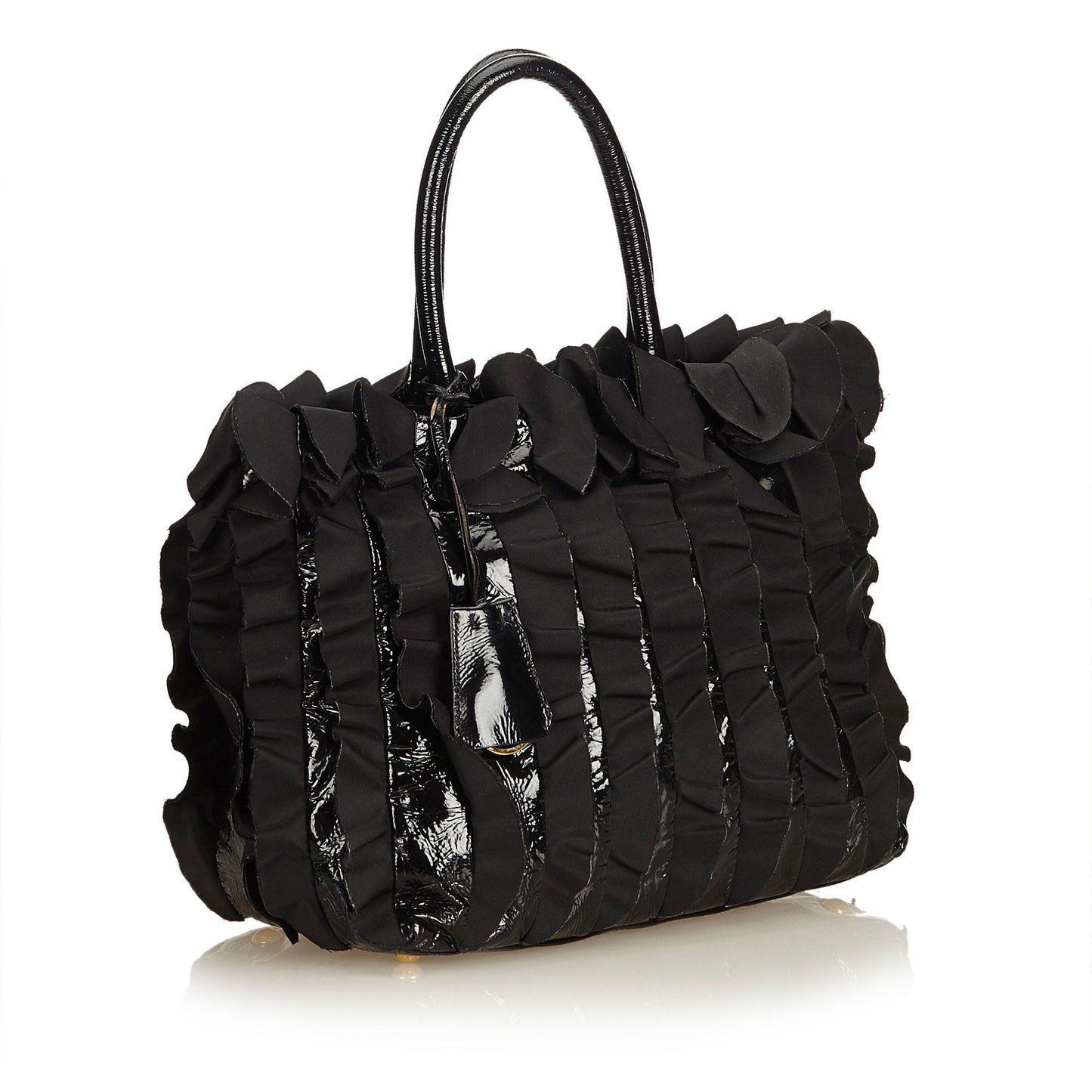 Prada Fabric Gathered Tote Bag Italy Nylon Black