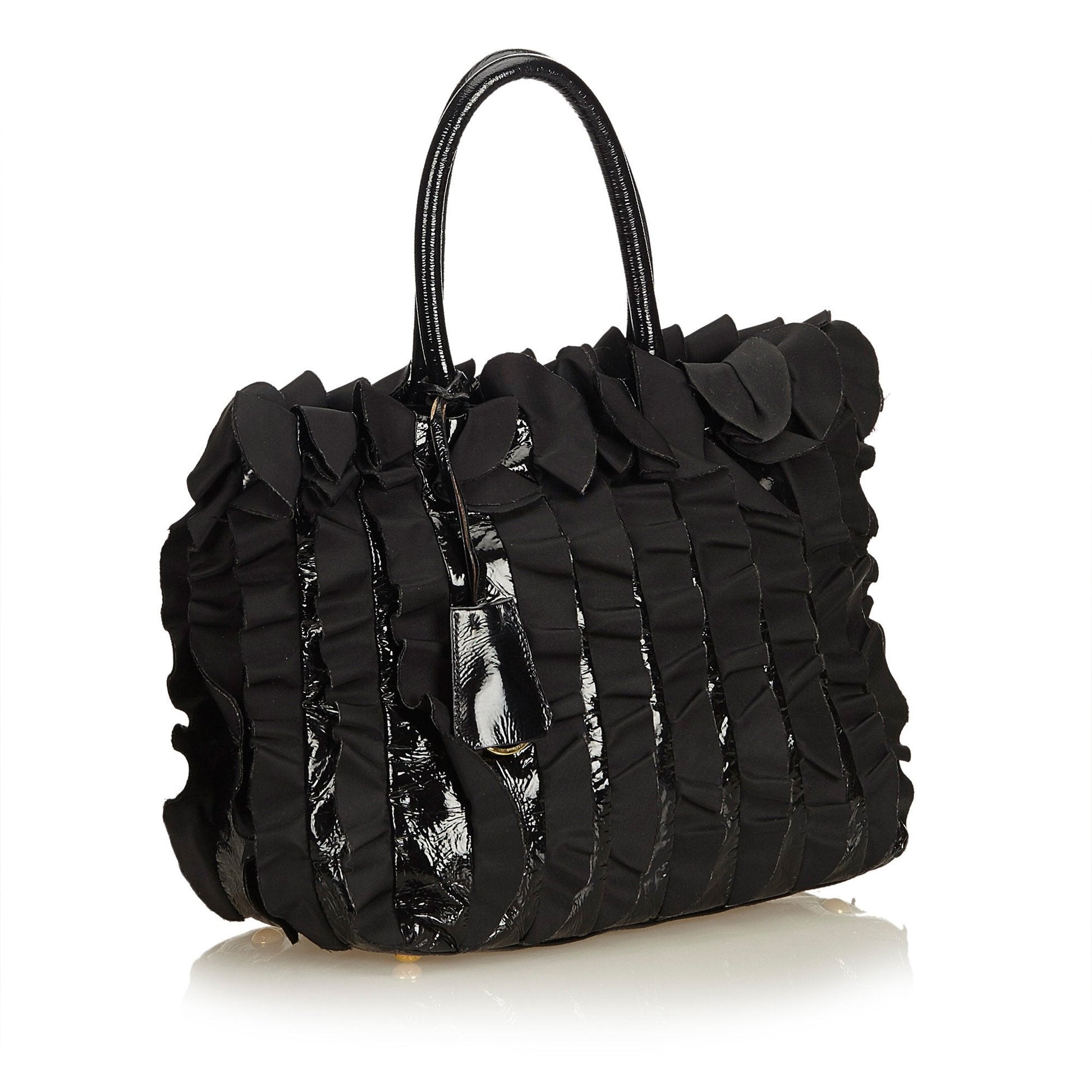 Prada Fabric Gathered Tote Bag Italy Nylon Black