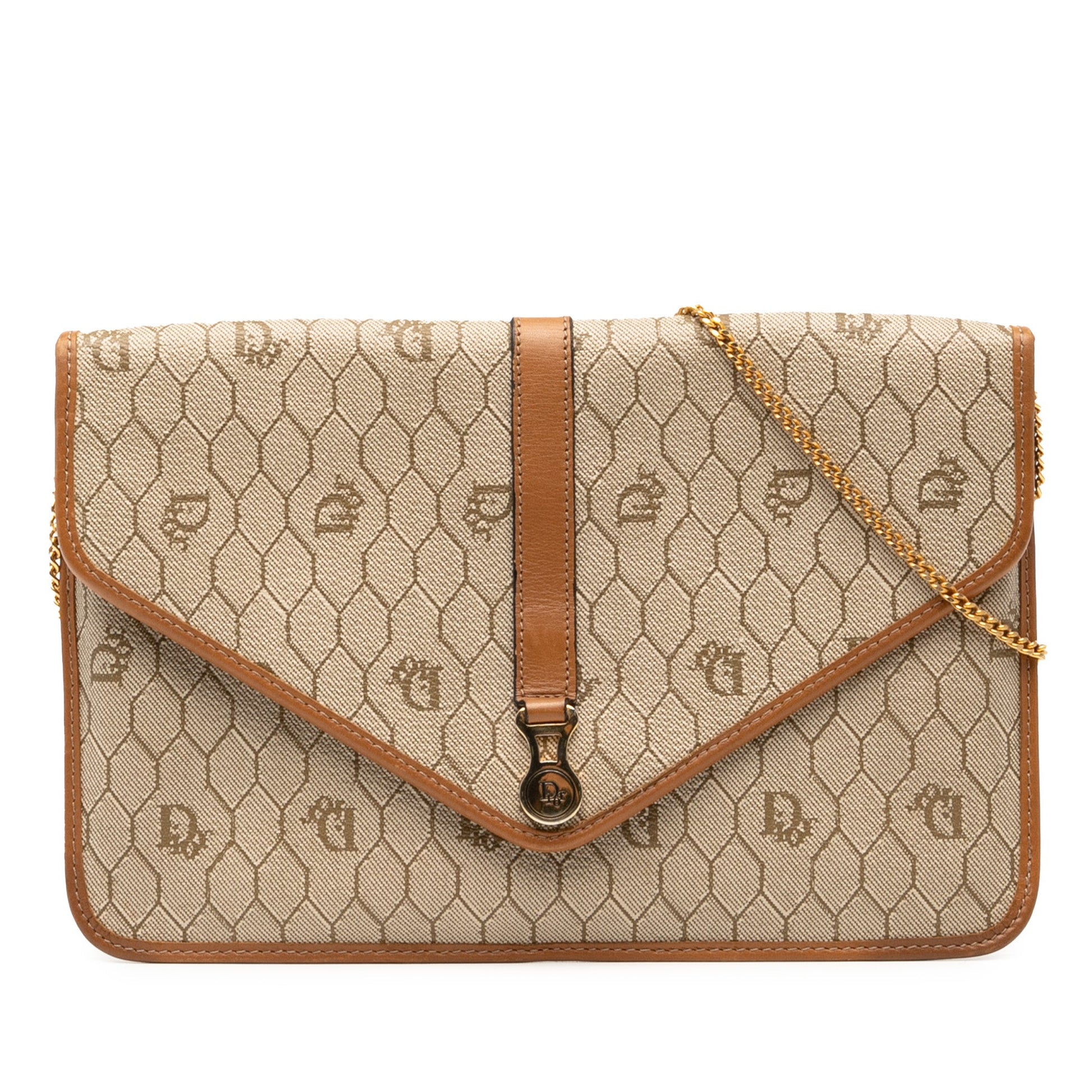 Dior Handbag Honeycomb Coated Crossbody Canvas Brown Chain Crossbody Bag