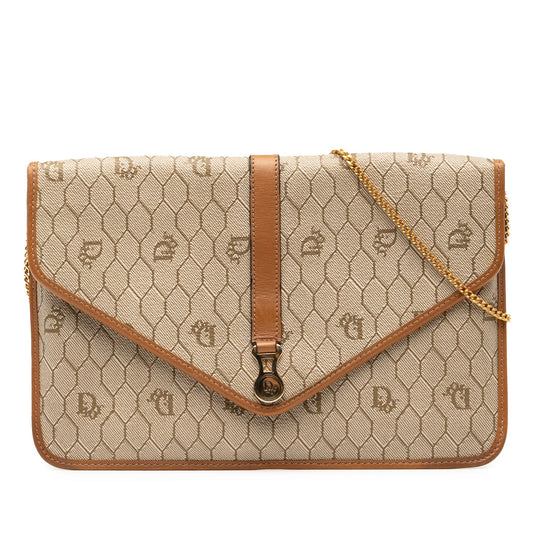 Dior Handbag Honeycomb Coated Crossbody Canvas Brown Chain Crossbody Bag