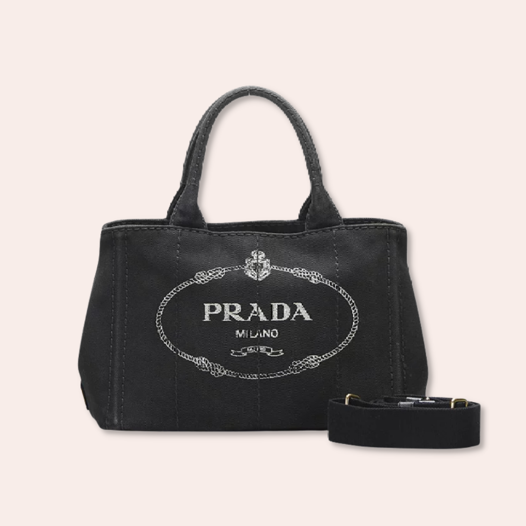 Prada Canapa Tote Bag Canvas Black Shoulder Bag