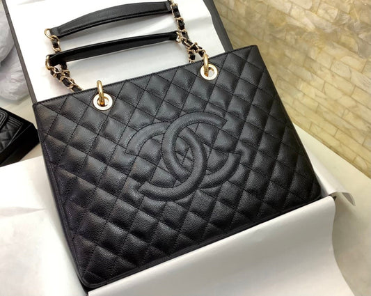 Chanel Classic Tote Bag Toned Hardware For Women Black Gold