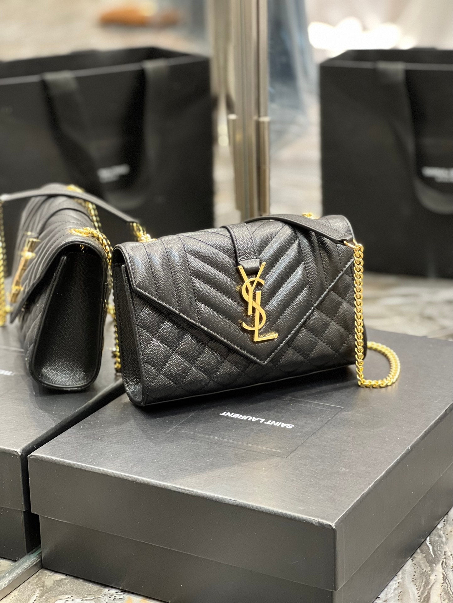 YSL Saint Laurent Mix 8in 21cm Matelasse Black Small Handbag