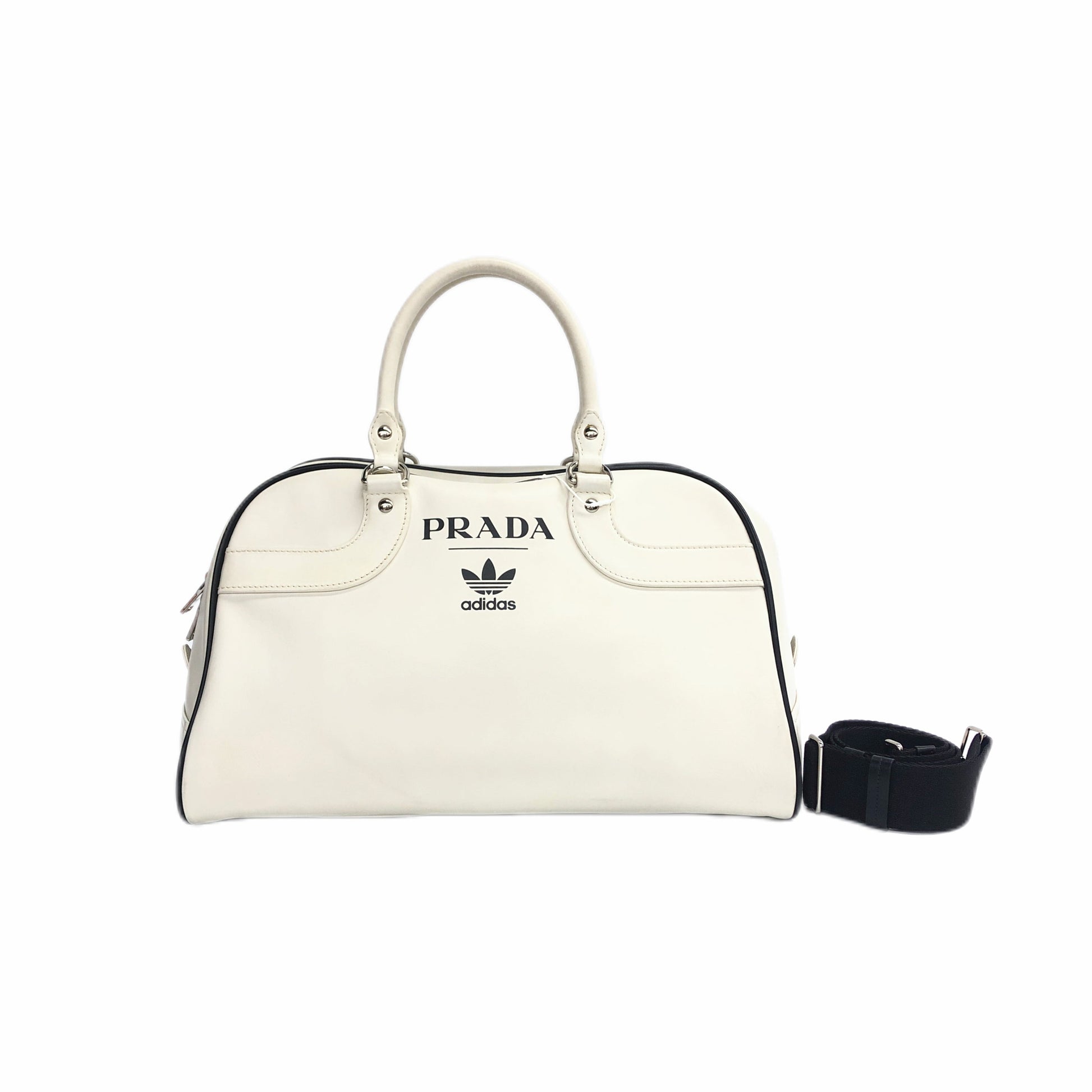 Prada Adidas Bowling Bag Calf Handbag Leather Calf Leather Travel Bag