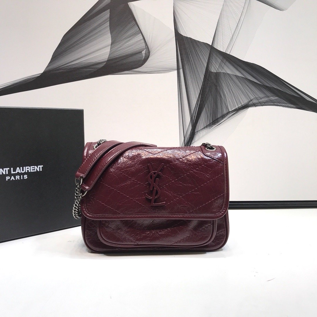 YSL Saint Laurent Niki Shoulder Bag Monogram Chain Burgundy For Women