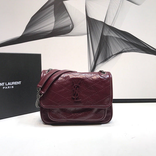 YSL Saint Laurent Niki Shoulder Bag Monogram Chain Burgundy For Women