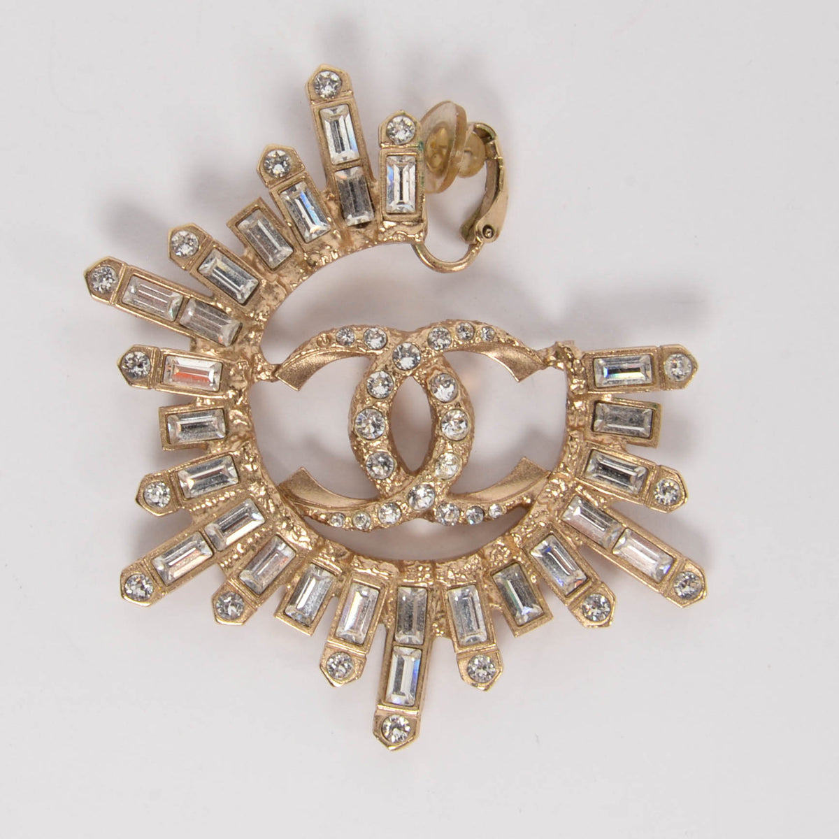 Chanel Gold Tone Baguette Crystal CC Clip-on Earrings Jewelry