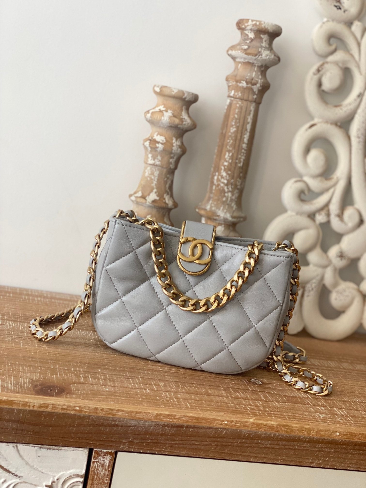 CHLSmall Hardware , ’s , Gold Grey Shoulder Bag