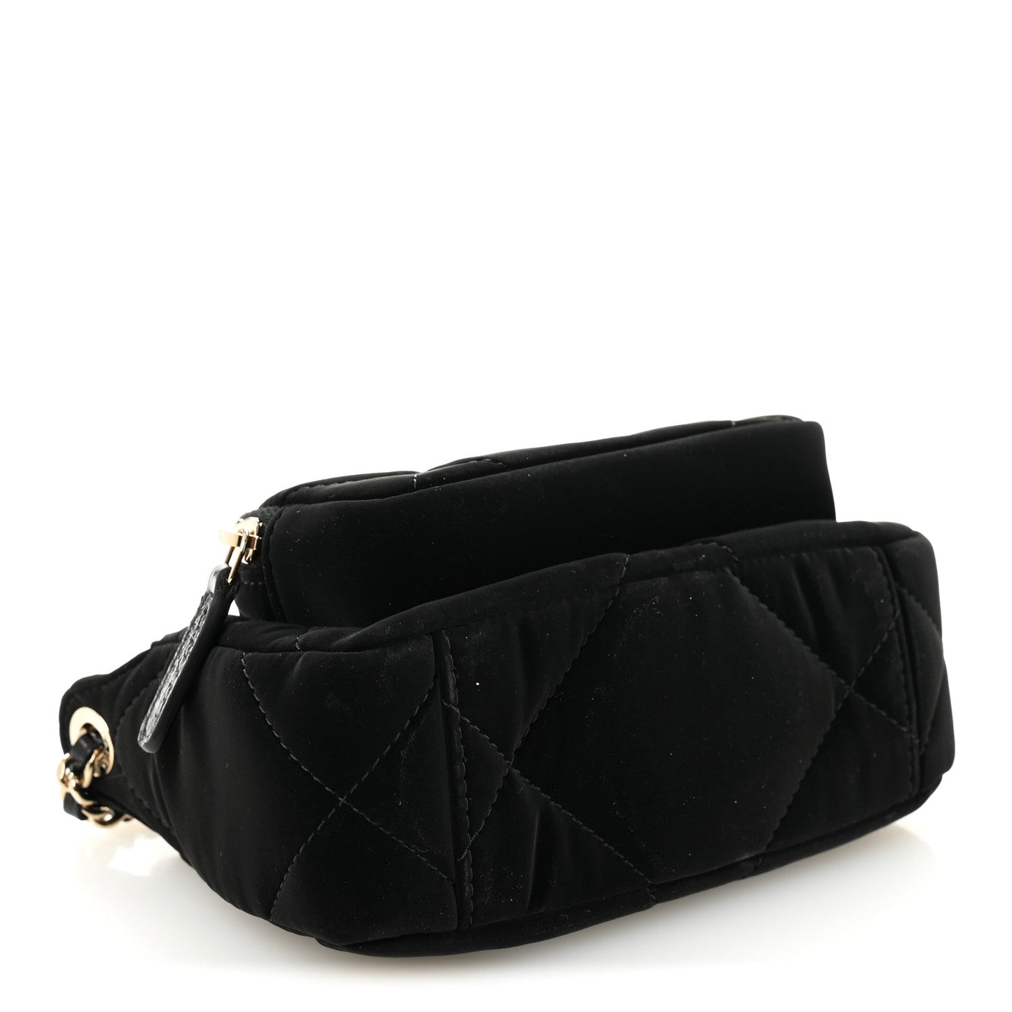 Chanel Velvet Effect Nylon Shiny Crumpled Calfskin Mini Quilted 25 Clutch With Chain Black