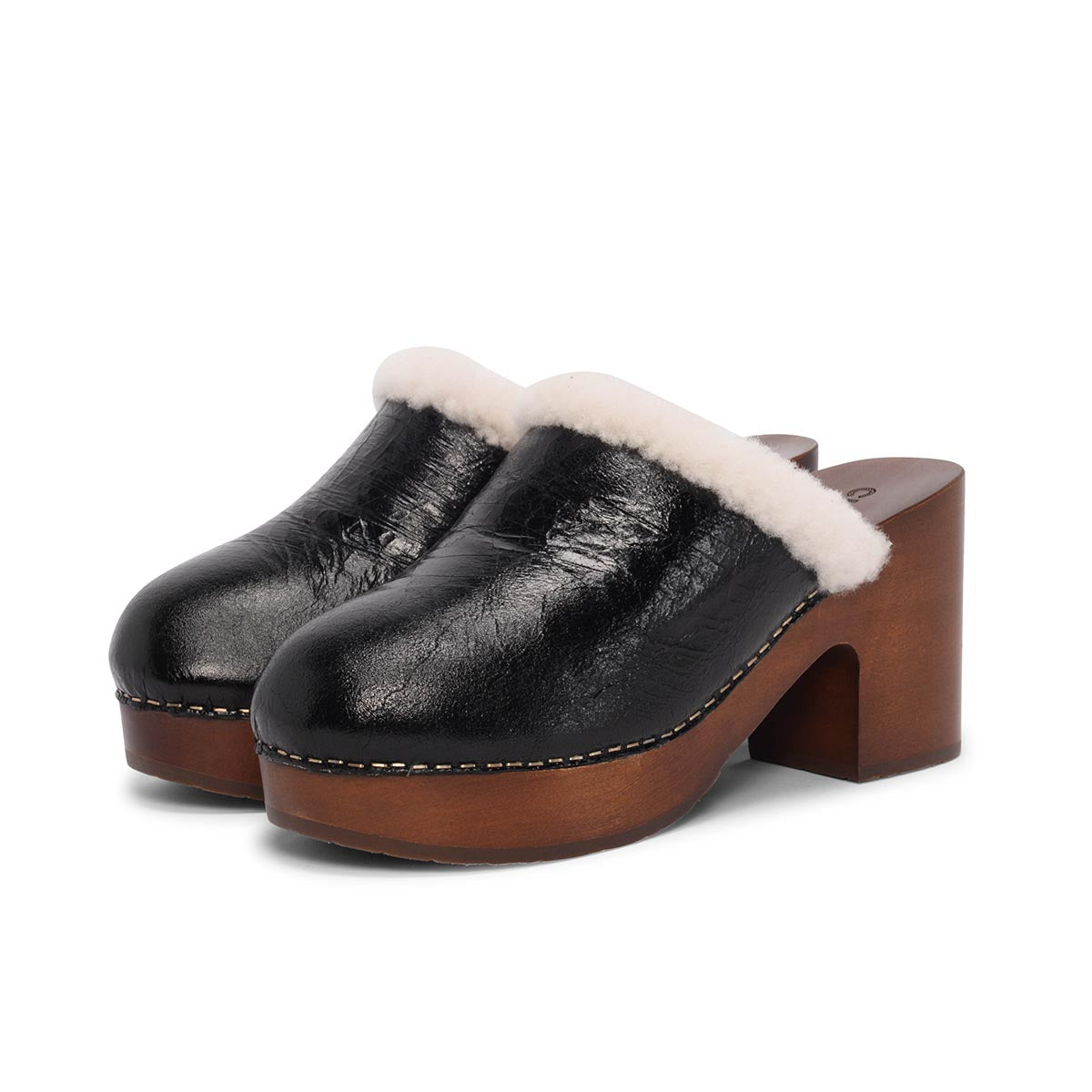 Chanel Black Crackled Sheepskin CC Clogs 38 Accessory