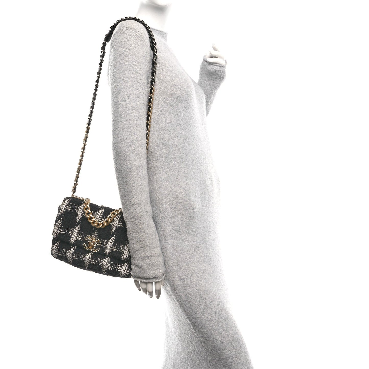 Chanel Tweed Quilted Medium 19 Flap Black White Accessory