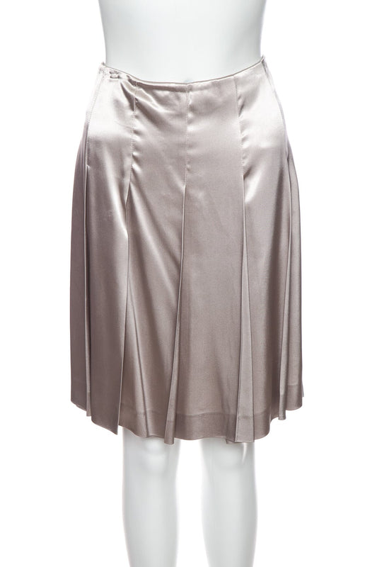 Prada Handbag Pleated Knee Length Skirt SZ 42 Silver