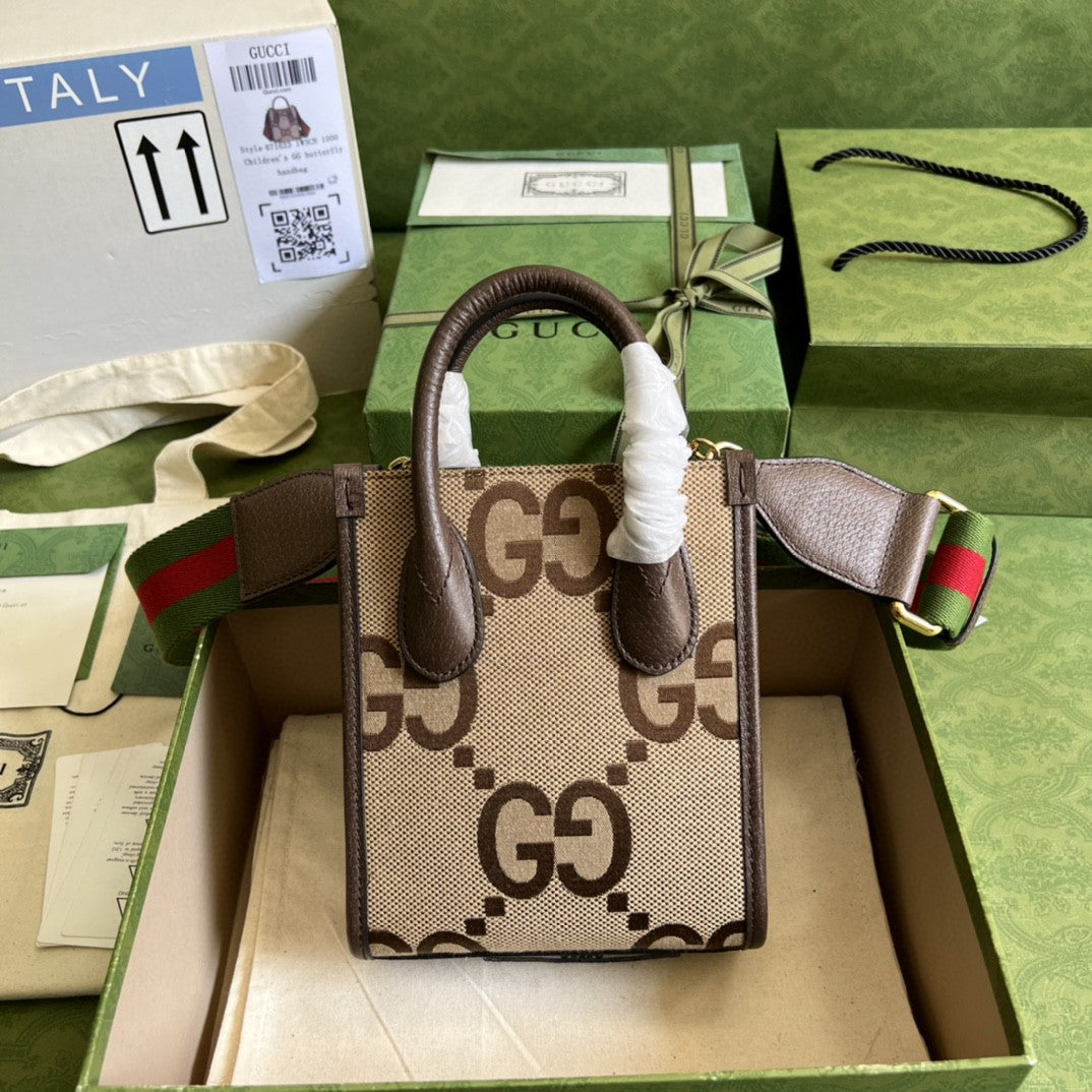 gg Jumbo gg Camel Ebony Canvas Mini Tote Bag