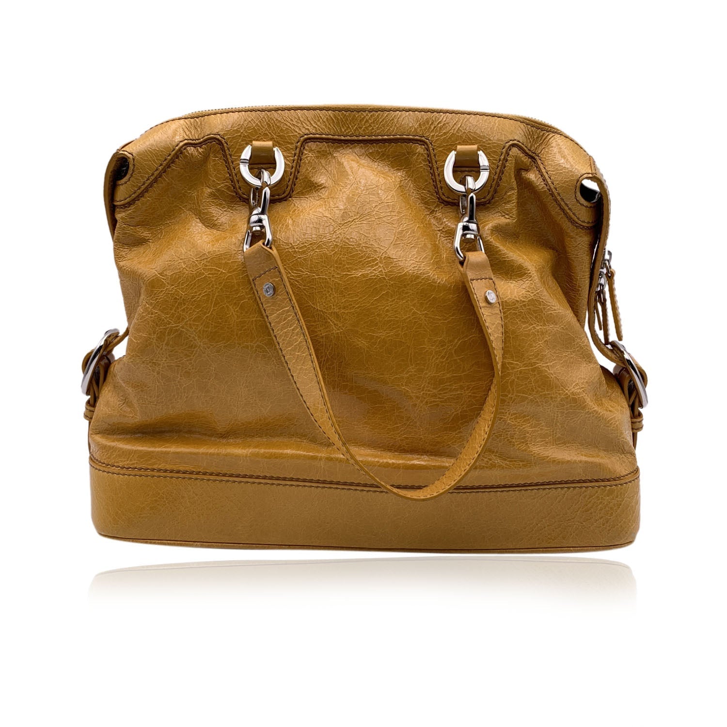 Luxury Yellow Mustard Crinkled Tote Shoulder Bag Leather