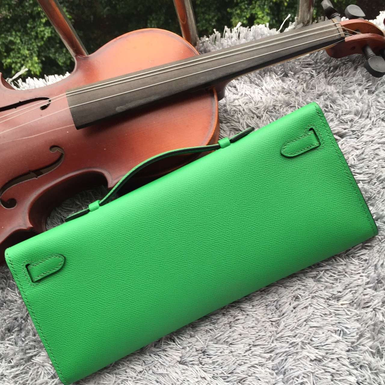 Hermes Luxury Bamboo Handcrafted Kelly Cut Clutch Handbag Clutch Bag