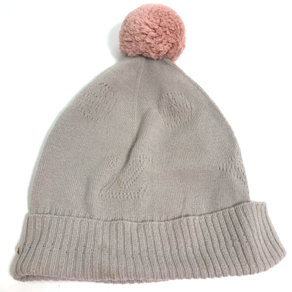 Louis Vuitton Knit M75540 pompoms Monogram Nylon Wool Beige Hat