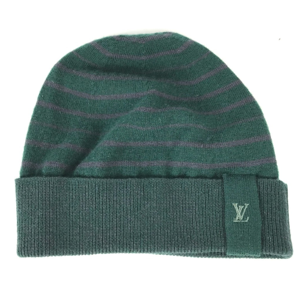 Louis Vuitton Knit Cashmere border M Wool Green Logo Hat
