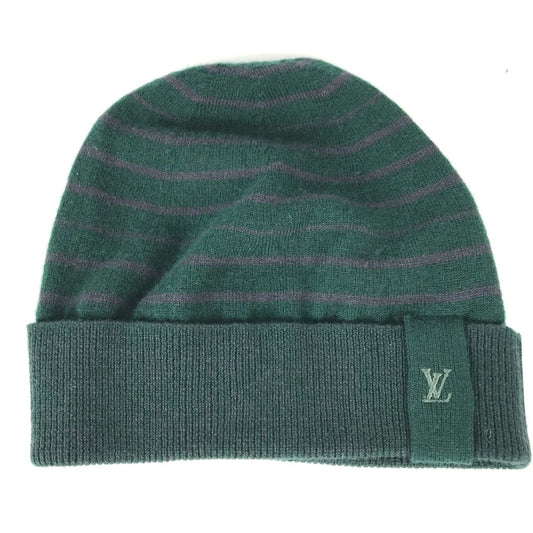Louis Vuitton Knit Cashmere border M Wool Green Logo Hat