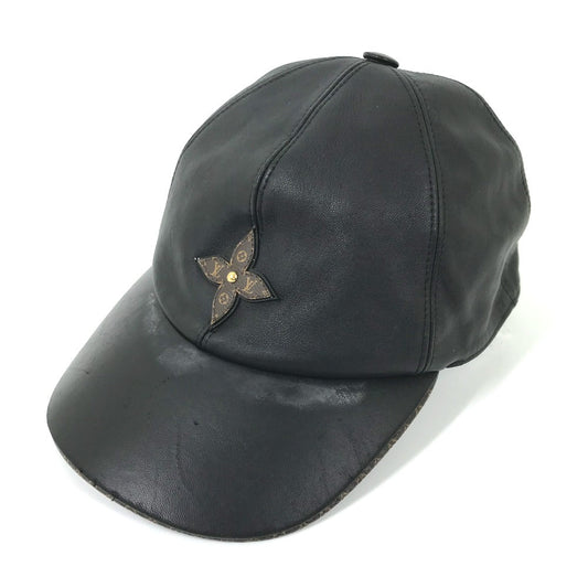 Louis Vuitton M76950 Flower Play L Monogram Leather Black Hat