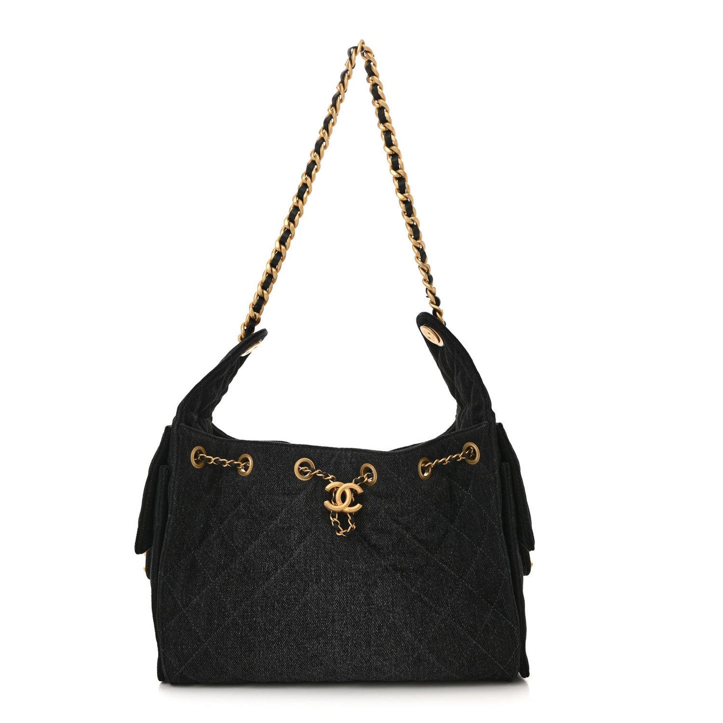 Washed Denim Quilted Small 25 Handbag Black Classic