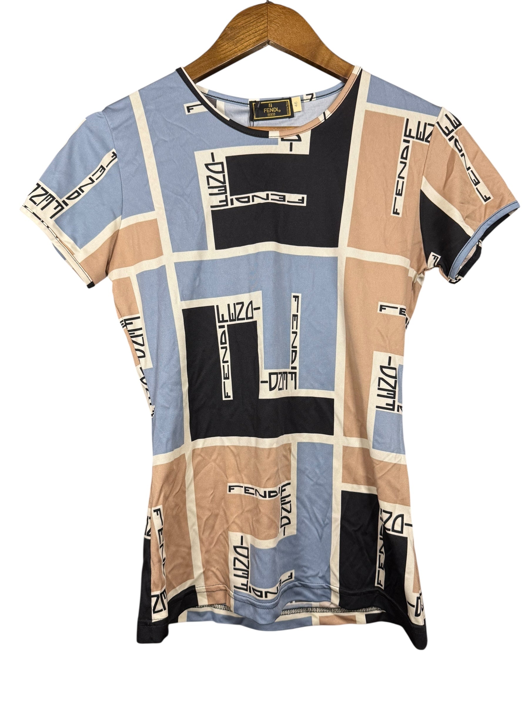 Fendi Handbag FF Short Sleeve Top Blue Logo