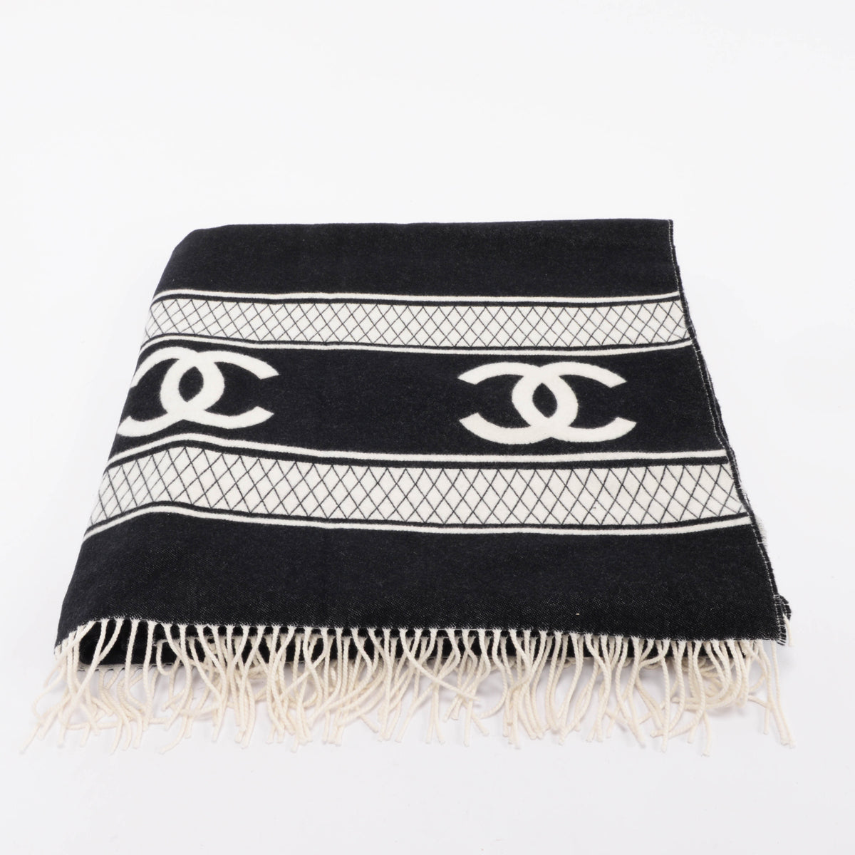 Chanel Black & White Cashmere CC Reversible Blanket Accessory