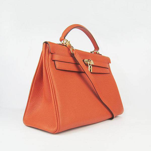 Hermes Luxury Kelly Cm Togo Handbag Orange Golden Leather Travel Bag